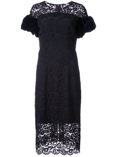кружевное платье с бархатными рукавами Monique Lhuillier