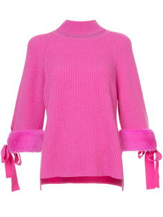 cut out high neck sweater with faux fur cuffs Fendi
