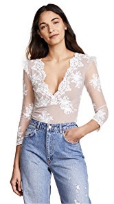 For Love &amp; Lemons Amber Scallop Edge Thong Bodysuit