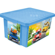 Ящик для хранения игрушек "X-BOX" City Cars 57л на колесах, Little Angel, голубой небесный