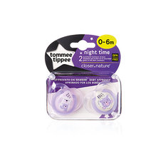 Силиконовые ночные пустышки Tommee Tippee "Night Time" Веселые животные 0-6 мес., 2 шт., сиреневые