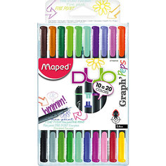 Набор капиллярных ручек GRAPH PEPS DUO, 10 штук, 20 цветов, 0,4 мм, Maped