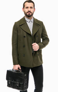 Шерстяное двубортное полупальто цвета хаки Strellson