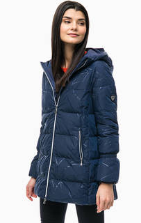 Удлиненная синяя куртка с капюшоном EA7