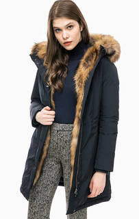 Синий пуховик с меховой отделкой Woolrich