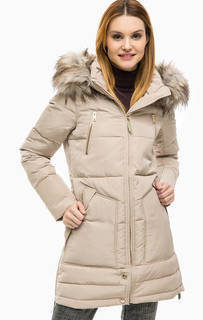 Бежевый пуховик с декоративными молниями Only