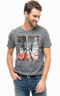 Синяя хлопковая футболка с принтом Jack & Jones