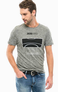 Серая хлопковая футболка с принтом Jack & Jones