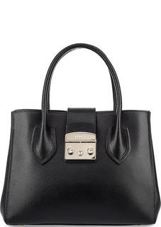 Черная кожаная сумка с короткими ручками Furla