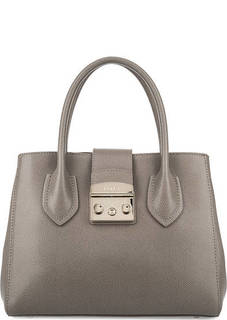 Серая кожаная сумка с короткими ручками Furla