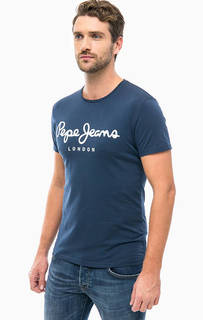 Синяя футболка с логотипом бренда Pepe Jeans