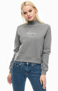 Серый хлопковый свитшот с вышивкой Calvin Klein Jeans