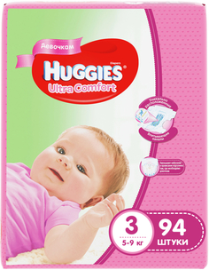 Подгузники Huggies Ultra Comfort для девочек 3 (5-9 кг) 94 шт.