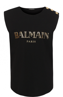 Хлопковый топ прямого кроя с логотипом бренда Balmain