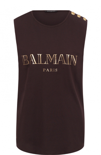 Хлопковый топ прямого кроя с логотипом бренда Balmain