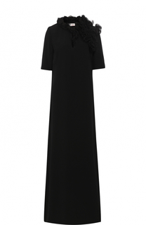 Платье-макси с высоким разрезом и оборками Lanvin