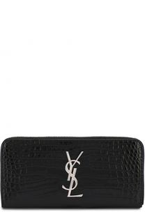 Кожаный кошелек Monogram на молнии с логотипом бренда Saint Laurent