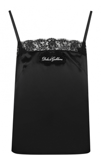 Шелковый топ с контрастной кружевной отделкой Dolce &amp; Gabbana