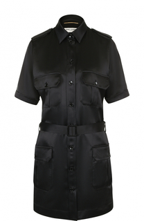 Шелковое платье-рубашка поясом Saint Laurent