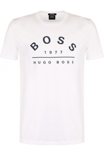 Хлопковая футболка с логотипом бренда BOSS