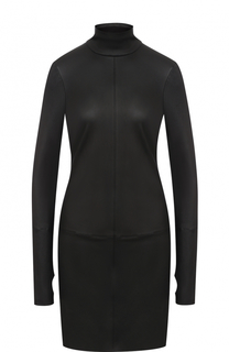Кожаное мини-платье с воротником-стойкой Helmut Lang