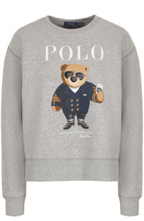 Хлопковый пуловер прямого кроя с круглым вырезом и принтом Polo Ralph Lauren