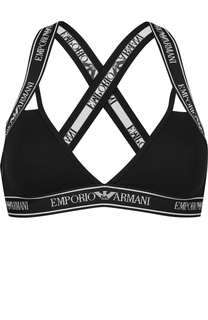 Хлопковый треугольный бюстгальтер с логотипом бренда Emporio Armani
