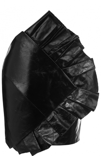 Однотонная кожаная мини-юбка с оборками Saint Laurent