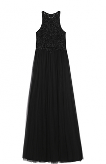Приталенное платье в пол с вышивкой бисером Basix Black Label