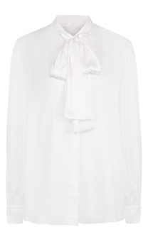 Однотонная шелковая блуза с воротником аскот BOSS