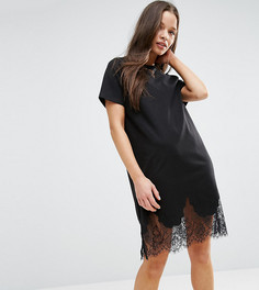 Платье-футболка с кружевными вставками ASOS PETITE - Черный