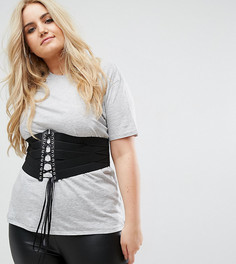 Широкий корсетный ремень со шнуровкой и ремешками ASOS CURVE - Черный