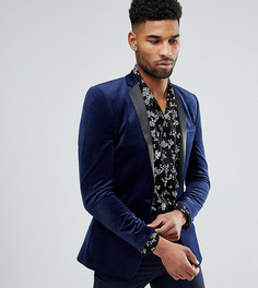 Темно-синий приталенный бархатный блейзер ASOS TALL - Темно-синий