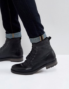 Черные кожаные ботинки на шнуровке с подкладкой из искусственной овечьей шерсти ASOS - Черный