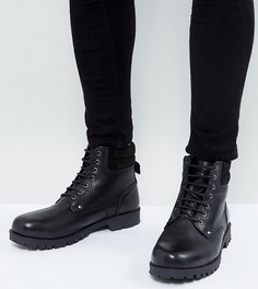 Черные кожаные ботинки на шнуровке для широкой стопы ASOS - Черный