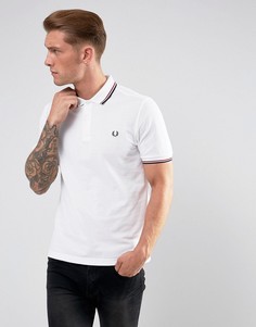 Белое поло слим с двойной окантовкой Fred Perry - Белый