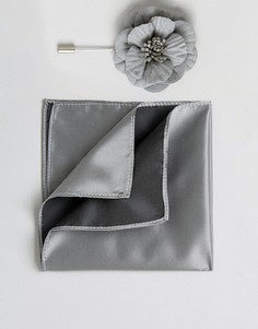Платок для пиджака и булавка для галстука с цветочной отделкой Devils Advocate - Серый