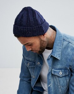 Темно-синяя шапка-бини в цветную крапинку ASOS - Синий