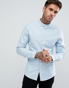Синяя приталенная оксфордская рубашка в стиле casual с воротником на пуговице ASOS - Синий