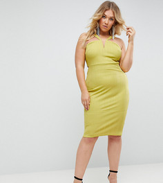 Облегающее платье миди с вырезом ASOS CURVE - Желтый