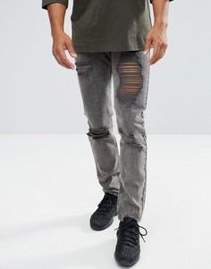 Черные выбеленные джинсы узкого кроя с рваной отделкой Mennace - Черный