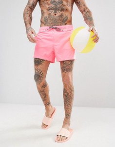 Ярко-розовые укороченные шорты для плавания с поясом в полоску ASOS - Розовый
