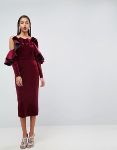 Бархатное платье миди с длинными рукавами ASOS RED CARPET - Красный