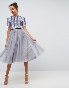 Платье миди с цветочной отделкой и юбкой из тюля ASOS - Черный