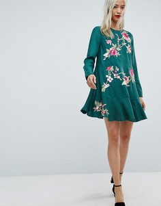 Платье мини с вышивкой и заниженной талией ASOS - Мульти