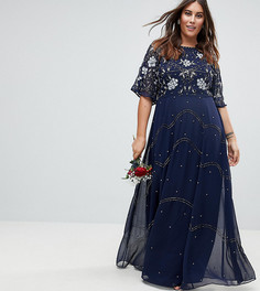 Декорированное платье макси с рукавами клеш ASOS CURVE Wedding - Синий