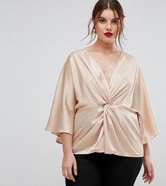 Топ с перекрученной отделкой и широкими рукавами ASOS CURVE - Бежевый