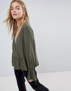 Oversize-блузка асимметричной длины с запахом ASOS - Зеленый