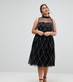 Платье миди для выпускного с отделкой искусственным жемчугом ASOS CURVE PREMIUM - Черный