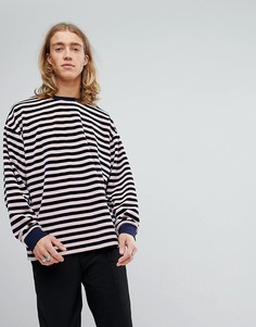 Велюровый oversize-свитшот в полоску ASOS - Темно-синий